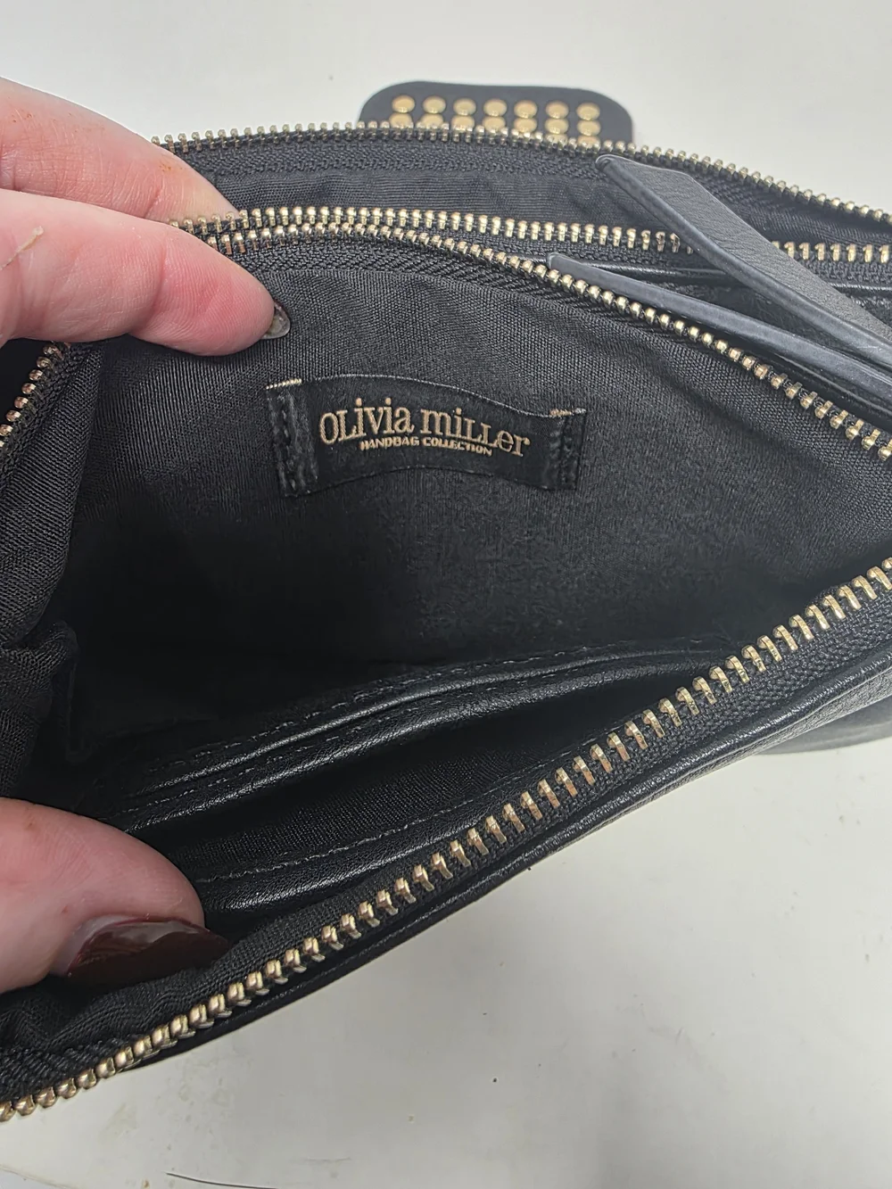 Olivia Miller Black Studded Wallet Clutch Double Zip Compartment Organizer
